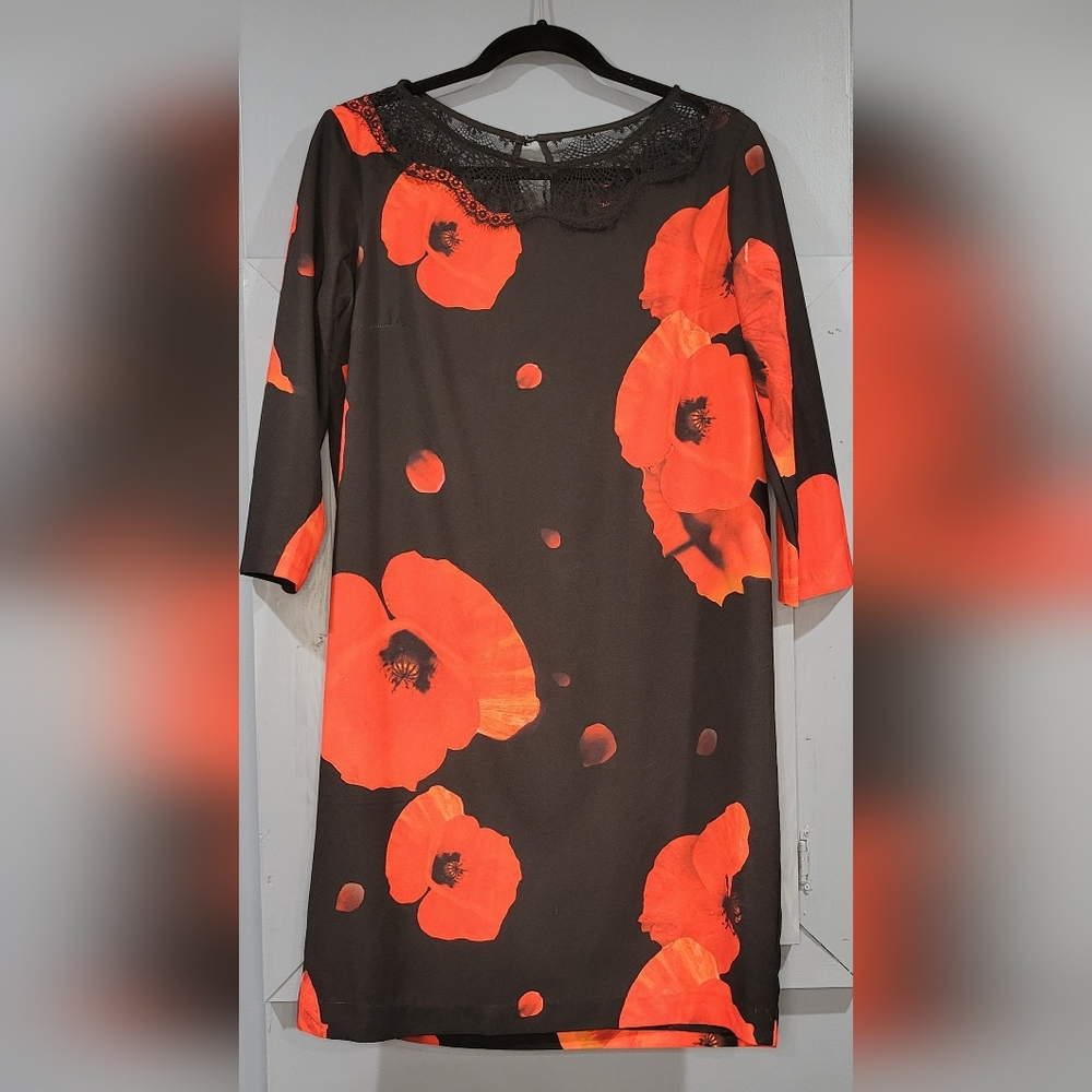 Black & Orange Poppie Flower Dress Size XL